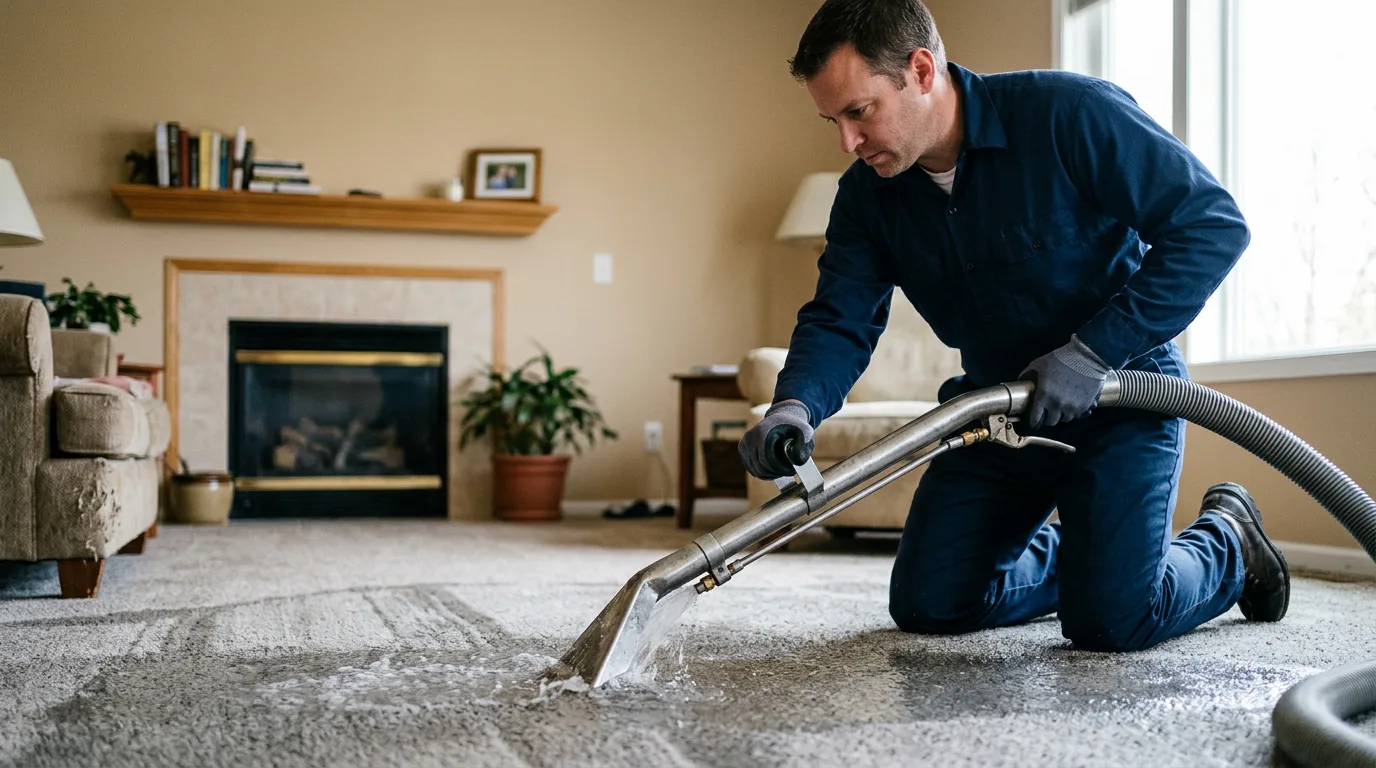 Water damage restoration technician working near Earlham, IA